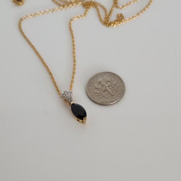 Black Spinel Pendant Necklace 14K YG and Stainless Steel Chain - Picture 11 of 11